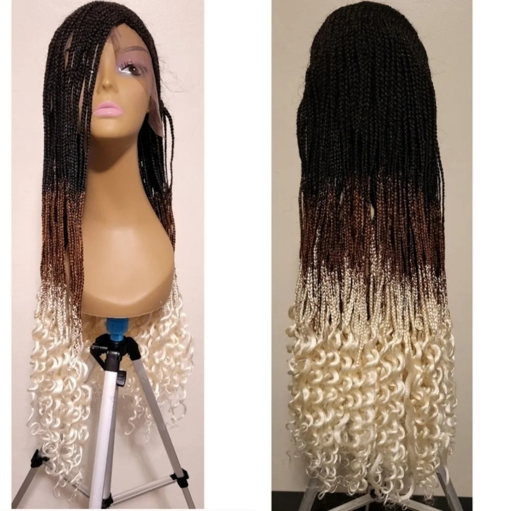 French Braid Fashion Lace Front Wig - Ombre